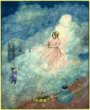 Dívka na oblaku držící hmoždíř